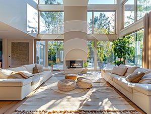 Scandinavian country interior design of modern living room, home.
