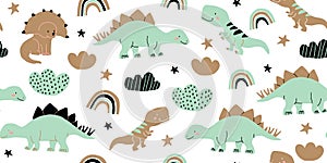 Scandinavian dino dinosaur seamless pattern