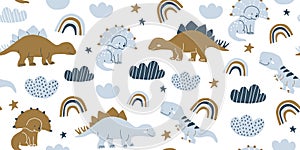 Scandinavian dino dinosaur seamless pattern