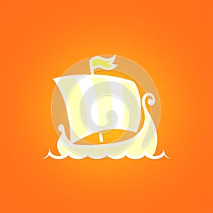 Scandinavian Drakkar on Orange Background