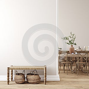 Scandinavian farmhouse living room interior, wall mockup