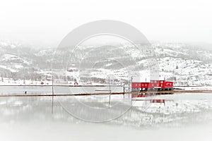 Scandinavian fisherman cabin on coast