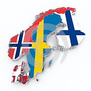 Scandinavian flags on 3d map