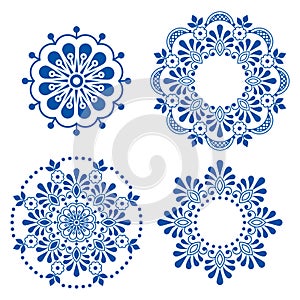 Scandinavian floral mandala vector design collection, retro outline decoration