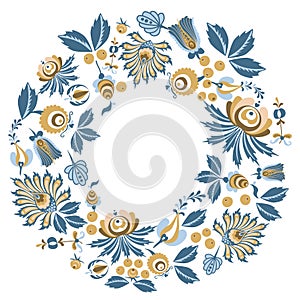 Scandinavian Floral wreath background frame with flowers and leaves for greeting cards, posters, banners, and other project