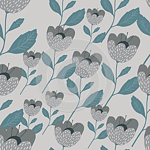 Scandinavian flowers seamless pattern. Beautiful vintage botany texture