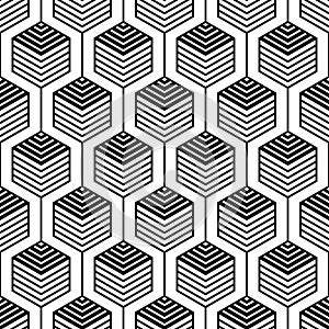 Scandinavian folk art seamless vector pattern with hexagons and lines in geometric style