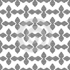 Scandinavian folk art seamless vector pattern with leaves, lines and other geometric shapes in minimalist style