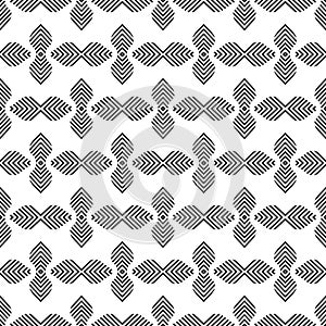 Scandinavian folk art seamless vector pattern with leaves, lines and other geometric shapes in minimalist style