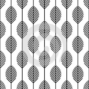 Scandinavian folk art seamless vector pattern with leaves in minimalist style