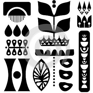 Scandinavian folk art seamless vector pattern with plants and other figures in minimalist style