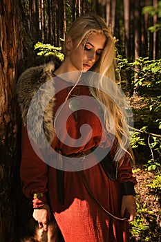 Scandinavian girl with fur skins