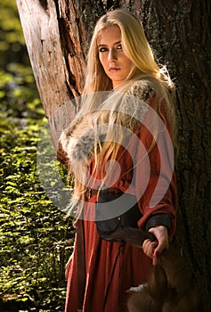 Scandinavian girl with fur skins