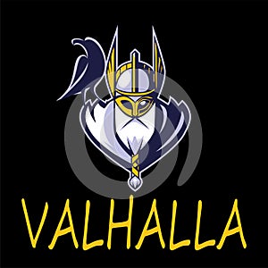 Scandinavian god Odin illustration vector Sport Team or League Logo Template. Mighty Warrior Head in Helmet Mascot.