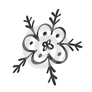 Scandinavian handdraw snowflakes sign. Winter design element Vector illustration. Black snowflake icon isolated on white