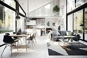 scandinavian home, with minimalist and modern design elements, sleek furniture, and open floor plan