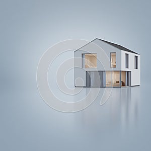 Scandinavian house in modern design with copy space, New home for big family on empty gray floor background