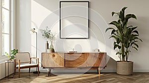 Scandinavian interior design with empty frame mockup