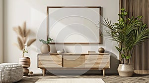 Scandinavian interior design with empty frame mockup