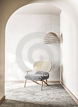 Scandinavian interior living room design, trendy home decor photo