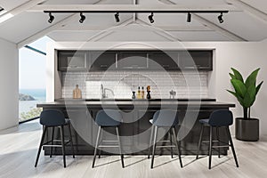 Scandinavian kitchen with bar and stools