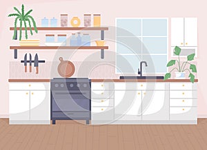 Scandinavian kitchen flat color vector illustration