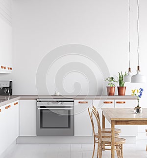 Scandinavian kitchen interior, wall mock up photo