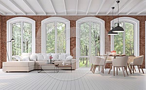 Scandinavian living and dining room 3d render