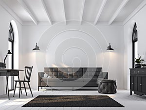 Scandinavian living room 3d render,Furnished with black furniture. photo