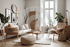 Scandinavian Living Room with Trendy Home Accessories (AI Generated)