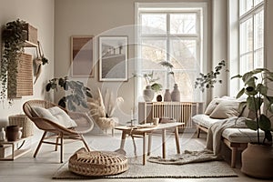 Scandinavian Living Room with Trendy Home Accessories (AI Generated)