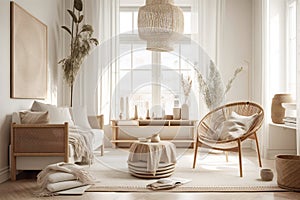 Scandinavian Living Room with Trendy Home Accessories (AI Generated)