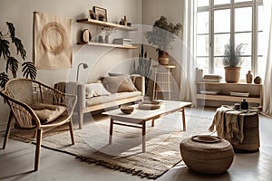 Scandinavian Living Room with Trendy Home Accessories (AI Generated)