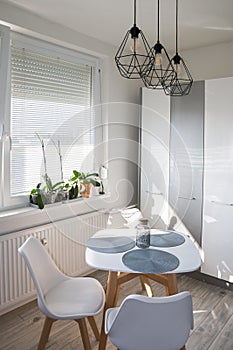Scandinavian, Minimalism Home. Shiny White Kitchen Design.