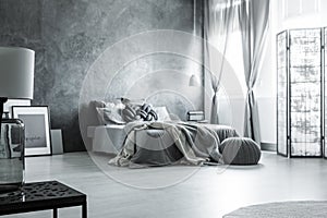 Scandinavian monochromatic gray bedroom design