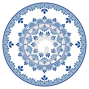 Scandinavian and Nordic floral mandala vector embroidery folk art style - perfect for plate decor, greeting card