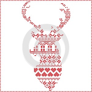 Scandinavian Nordic winter stitch, knitting christmas pattern in in reindeer shape shape including snowflakes, xmas trees