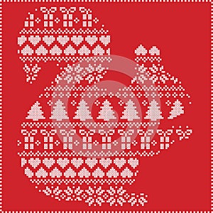 Scandinavian Norwegian style winter stitching knitting christmas pattern in in squirrel shape including snowflakes, hearts 1