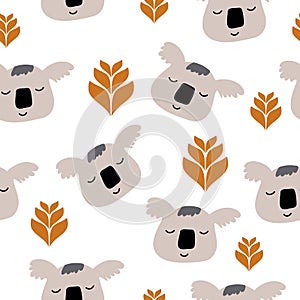 Scandinavian Panda Seamless Pattern Background, Happy cute panda and tropical leaves, Cartoon Panda Bears Vector