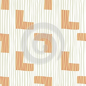 Scandinavian pattern with orange red-lined corners. White background with lilac lines