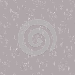 Vector pattern in Scandinavian style.Forest animals In gray