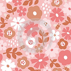 Scandinavian Pink Floral Seamless Pattern