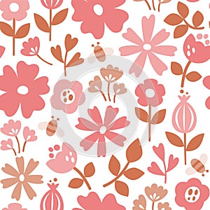 Scandinavian Pink Floral Seamless Pattern