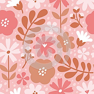 Scandinavian Pink Floral Seamless Pattern