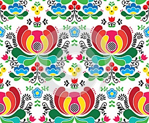 Seamless Norwegian vector folk art pattern - Rosemaling style embroidery background