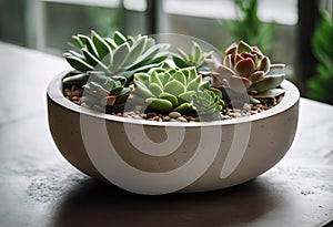 Scandinavian room decor interior concrete pot Succulents succulent flower plant home wooden bricolage decoration green background