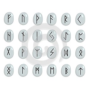 Scandinavian runes on white background. Runic alphabet. Ancient occult symbols.