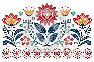 Scandinavian scandi folk art flowes botanicals seamless pattern in muted pastel colors on beige background seamless pattern - photo