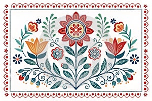 Scandinavian scandi folk art flowes botanicals seamless pattern in muted pastel colors on beige background seamless pattern - photo