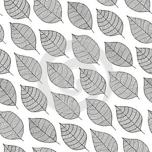 Scandinavian seamless vector pattern with leaves in simple style